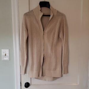 Beige Knit Two Way Zip-Up Cardigan